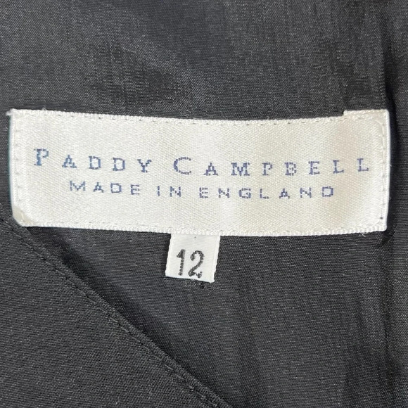 PADDY CAMPBELL Linen Blend Black Vintage V Neck Slit in Back Dress Size 12 - Picture 6 of 11